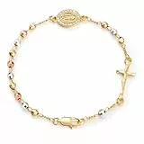 VNOX Rosenkranz Armband Damen Katholisch Christlich, 14K Vergoldetes Armband mit Jesus Kruzifix Anhänger und Maria Medaille, Religiöser Schmuck Geschenk für Frauen zu Ostern Kommunion Firmung Taufe