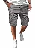 JMIERR Kurze Hosen Herren Baumwolle Cargo Shorts Herren Sommer Freizeithose mit Taschen Grau M