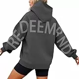 Kapuzenpullover Damen Oversize Baumwolle Hoodie mit Backprint Locker Große Größen Kapuzenpulli Bequeme Weich Winterpullover Y2K Mode Lettering Druck Hoody Frauen Casual Pullover mit Kapuzen