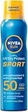 NIVEA SUN UV Dry Protect Sport Sonnenspray LSF 50, 100% transparenter und erfrischender Sonnenschutz, schweißresistente & extra wasserfeste Sonnencreme mit LSF 50, 200 ml