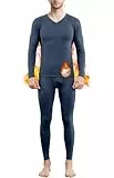 Boyzn Thermounterwäsche Herren, Warm Innenfleece Skiunterwäsche, Atmungsaktiv Funktionsunterwäsche, Winter Thermowäsche Set Langarm Unterhemd Thermounterhose für Laufen Skifahren Radfahren Navy-M