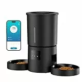 Futterautomat Katze 2 Näpfe mit APP: 5L Automatischer Futterspender mit 2.4G WiFi Timer für Trockenfutter - AONBOY Doppelnapf Design für Mehrkatzenhaushalte & Hunde - Schwarz