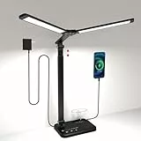 iVict Led-Schreibtischlampe, Doppelkopf, höhenverstellbar, dimmbare Nachttischlampe mit USB-Ladeanschluss, 5 Lichtmodi, Schreibtischlampen für Kinder, Touch Control zum Lesen, Basteln, Arbeiten