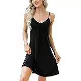 Xuepelit Nachthemd Damen Unterkleid Sexy Sommer Negligee für Frauen Spaghettiträger Babydoll Nachthemden Baumwolle Nachtwäsche Träger,Schwarz XL