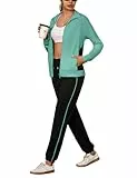 Uniexcosm Jogginganzug Damen Set Lang Trainingsanzug Zweiteiler Frauen Farbkontrast Freizeitanzug Langarm Reißverschluss Tracksuit & Sporthose Sportanzug Bohnengrün M