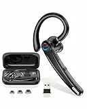 Bluetooth Headset V5.4, Wireless Freisprech Telefon mit CVC 8.0/ENC Dual Mic, APTX, Mute Zwei-Geräte-Verbindung Headset Handy, 115 Std, USB-Adapter Freisprech-Headset mit Ladebox für Business/Trucker