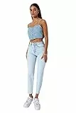 TRENDYOL Damen Trendyol Woman High Waist Straight Leg Mom Jeans Jeans Täglich, Hellblau, 34