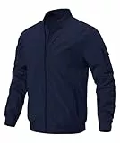 donhobo Herren Bomber Jacke Leichte Freizeit Sportjacke Baseball Blouson Jacken Übergangsjacke Stehkragen US Fliegerjacke mit Ärmeltasche (Blau, XL)