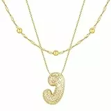Personalisierte Kette mit Buchstaben Anhänger, Layering Halskette Damen Gold Statement Kette Damen mit Bling Zirkonia Choker Kette Gold, Geschenke für Frauen (J)