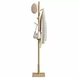 VASAGLE Garderobenständer, Kleiderständer Massivholz, Jackenständer Baumform, 8 Haken für Jacken, Hüte, für Flur, Haken und Haltestange aus Kautschukholz, naturbeige RCR010N01
