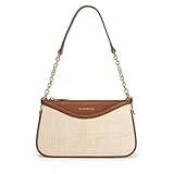 Missnine Umhängetasche für Damen, kleine Geldbörse, trendige Clutch, Hobo-Tasche, veganes Leder, Mini-Handtasche mit Reißverschluss, Braun+Beige