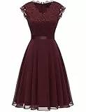 Dressystar Damen Cocktailkleid Kurz Brautjungfernkleid Spitzenkleid Abendkleider Elegant für Hochzeit 2050 Burgundy XS