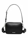 CALVIN KLEIN Damen Webbing Double Strap Camera Bag Lv04F3165G Crossover, Black (Black/Shiny Nickel)