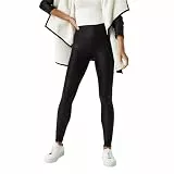 SPANX Leggings aus Kunstleder, mit Fleece gefüttert, Bauchkontrolle, konturierter Power-Bund, Bauchkompression, hohe Taille, Schwarz, Schwarz, Groß