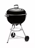 Weber Bar-B-Kettle Holzkohlegrill/Porzellanemaillierter Deckel und Kessel, 57 cm Grillfläche, Ascheauffangschale, Dreibein-Ständer und Räder, Schwarz/Silber
