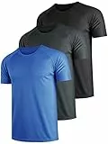 Teesmen T Shirt Herren Sport Männer Schultern Kurzarm Basic Atmungsaktive 3er Pack Rundhals Einfarbige Polyester Unifarben Gym Tennis Fitness Mesh Activewear (Multipack 2, XXL)