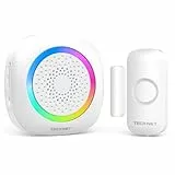 TECKNET Tür Fenster Sensor Klingel, Tür Fensteralarm Funkklingel mit 300M Reichweite, 61 Klingeltönen und RGB Licht, Türsensor Alarmklingel für Häuser, Geschäft und Büro, weiß