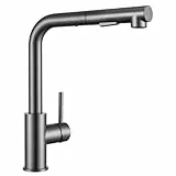 Sofetiy Wasserhahn Küche Schwarz Anthrazit, Küchenarmatur Ausziehbar, Hochdruck Armatur Küche, Mischbatterie Küche mit Brause Zwei Wasserstrahlarten, Spültischarmatur Edelstahl, 360° Drehung