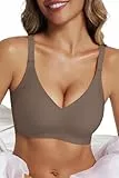 Vtelor BH Damen Ohne Bügel Push Up BH Große Brüste Starker Halt Bügelloser Seamless Nahtloser BHS Tiefer V-Ausschnitt Soft Tshirt Schlaf Bra Bequem Klassische Bustier Gepolstert Bralette Ohne Buegel