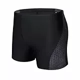 AMZSPORT Badehose Herren Kurz Schwimmhose Eng Wassersport Badeshorts mit Tunnelzug, Schwarz M