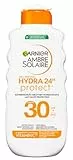 Garnier Ambre Solaire Hydra Protect+ 24h Sonnenschutz-Milch LSF 30 – Sonnencreme mit Vitamin C gegen dunkle Flecken – 24h Feuchtigkeit & wasserfester UV-Schutz – Für Gesicht & Körper - 175ml