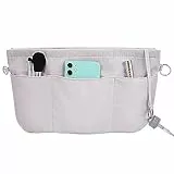 Handtaschen Organizer Nylon, Handtaschen Organizer mit Schlüsselbun, Taschenorganizer Filz Bag in Bag Tasche Organizer, Innentaschen für Handtaschen mit Schlüsselkette (Grau L)