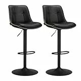 VASAGLE Barhocker 2er Set, Barstühle höhenverstellbar, drehbare Küchenhocker, gesteppter PU-Bezug, mit Rückenlehne und Fußstütze, Esszimmer, Theke, Stahl, tintenschwarz LJB095B01