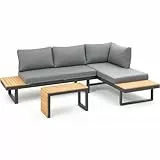 greemotion Lounge-Set Samara, Gartenmöbel-Set aus Aluminium, inklusive Kissen, Anthrazit / Holzfarben / Grau, Mittel