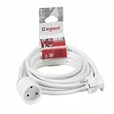 LEGRAND, Verlängerungskabel, 2P + T, mit Schutzkontakt-Stecker und Kupplung, inklusive Kinderschutz, Winkelstecker, Innenbereich, max. 3680 W, Kabellänge 5m, Farbe: Weiß, 390086