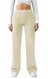 Friptspyg Hose Damen Hohe Taille Weite Hose Knopf Gerades Bein Hose Casual Arbeit Hose Stretch Yogahose mit Taschen, Khaki M