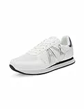 Armani Exchange Damen Sneaker mit appliziertem Logo, Weiß Silber, 39 EU