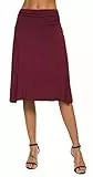 EXCHIC Damen Elegant Hohe Taille A-Linie Knie Länge Yoga Rock Elastisch Bundfalten Fließend Midi Röcke (M, Wein Rot)
