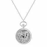 JewelryWe Taschenuhr Pferd für Herren Damen: Silber Laufendes Pferd Hohle Kettenuhr Analoge Quarz Uhr Anhänger mit Halskette Kette Geschenk für Männer Frauen