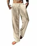 YAOBAOLE Leinen Freizeithose Herren Lang Loose Fit Strandhose Leinenhose Khaki XL