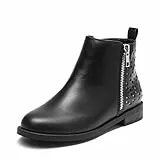 DREAM PAIRS Mädchen Jungen Stiefeletten mit seitlichem Reißverschluss und niedrigen Stylische Halbhohe Herbststiefel,Size 36,Schwarz/Pu,SDBO2221K