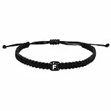 SREFGAS Schwarz Buchstaben Armband für Damen Herren Verstellbar 16-28 CM Geflecht Pärchen Armband Freundschaftsbänder Letter F Braided Initial Bracelet 1 Stk