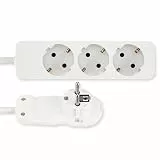 REV Steckdosenleiste - Mehrfachsteckdose 3-Fach mit Flachstecker - ideal für die Verwendung hinter Möbel, Kabel 2m, max. 3680W, weiß