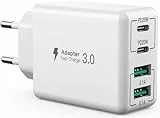 SCCVEE USB C Ladegerät, 40W 4-Port USB C Ladegerät Block, Schnellladeblock Dual Port PD+QC Wandstecker Multiport Typ C für iPhone 16/15/14/13/12/11/Pro Max/XS/XR/8/7/Samsung/Tablet