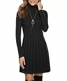 Gyabnw Damen Strickkleid Rollkragen Winterkleid Elegante A-Linie Knielanges Kleid Pulloverkleid Zopfmuster Minikleid Strickpullover für Party Cocktail Freizeit, Schwarz-Rollkragen, M