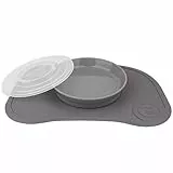Twistshake Click-Mat Mini + Platte | Anti-Rutsch-Geschirrset für Babys | Babyteller + Baby-Tischset (31x17) | BPA-freier Baby-Entwöhnungsteller | Essenstrainingsplatte für Kinder ab 6m+ | Grau