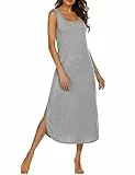 Bresdk Nachthemd Damen Kurzarm Bequemes Schlafkleid Damen Ärmlos Baumwolle Nachtwäsche Schlafshirt Sommer Schlafhemd Frauen Loungewear Grau L
