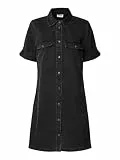 NOISY MAY Damen Midi Jeans Kleid Denim Dress Modisches Kurzarm Shirtkleid NMNEW, Farben:Schwarz-2, Größe:L