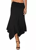 DJT Damen Elastisch Plissierte Taille Elegant Rock A-Linie Faltenrock Midi Rock mit Taschentuch Saum Schwarz L
