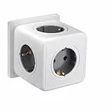 Steckdosenwürfel mit Überspannungsschutz, 5-Fach Mehrfachsteckdose Würfel, Erweiterbare Steckdosenleiste, 3680W Steckdosenverteiler,Kompakte Verteilersteckdose für Büro,Haus,White