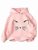 PATPAT Kapuzenpullover für Mädchen, Größe 4–14 Jahre, langärmelig, Cartoon-Druck, Pullover, Kapuzen-Sweatshirt, niedliches lässiges Oberteil für Mädchen, Pink, 10-11 Jahre