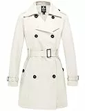 Wantdo Damen Mantel Lang Trenchcoat Frühling Winddicht Übergangsmantel Mantel Elegant Sommer Mäntel Schulterklappen mit Gürtel Slim Fit Jacken Weiß 42