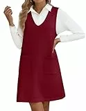 Hotouch Damen Ärmellos Kleid Winter V Ausschnitt Vest Pulloverkleider Herbstkleider Taschen Mini Dress