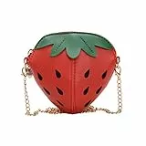VALICLUD Erdbeere Umhängetasche Für Junge Mädchen Süße Crossbody Bag Mit Kettenriemen Einzigartige Erdbeerform Für Kleine Gegenstände Praktische Tasche Für Mädchen Rot