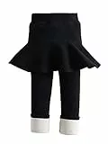 LOLANTA Fleece-gefütterte Leggings für Mädchen, mit Rock, warme Winterhose, Kinder, fußlos, Rüschenrock, Schwarz, 8-10 Jahre