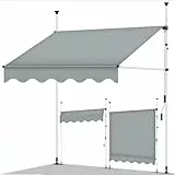 tillvex Klemmmarkise 350cm Hellgrau mit Handkurbel Balkon | Balkonmarkise ohne Bohren | Markise UV-beständig & höhenverstellbar | Sonnenschutz wasserdicht